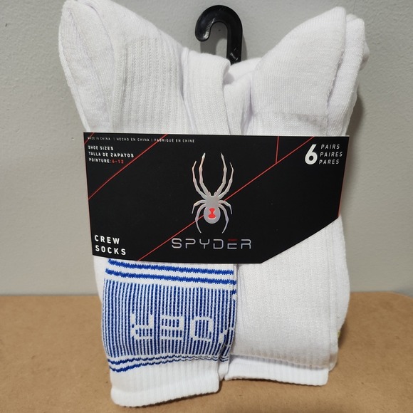 Spyder Other - SPYDER Mens Socks Crew Cushioned Everyday Work Sport 6 Pair SIZE SZ 6-12 white!